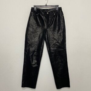 Vintage Jeanology Collection Black Reptile Print 100% Leather Pants Size 12P